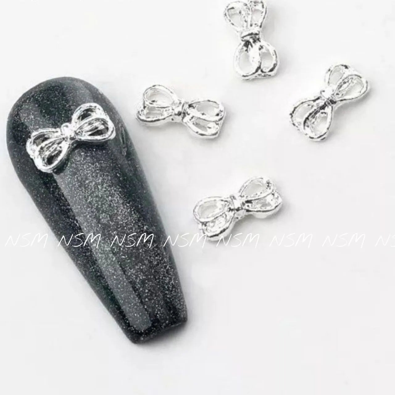 Silver Hollow Bow Nail Charms (Pack Of 10 Pieces)