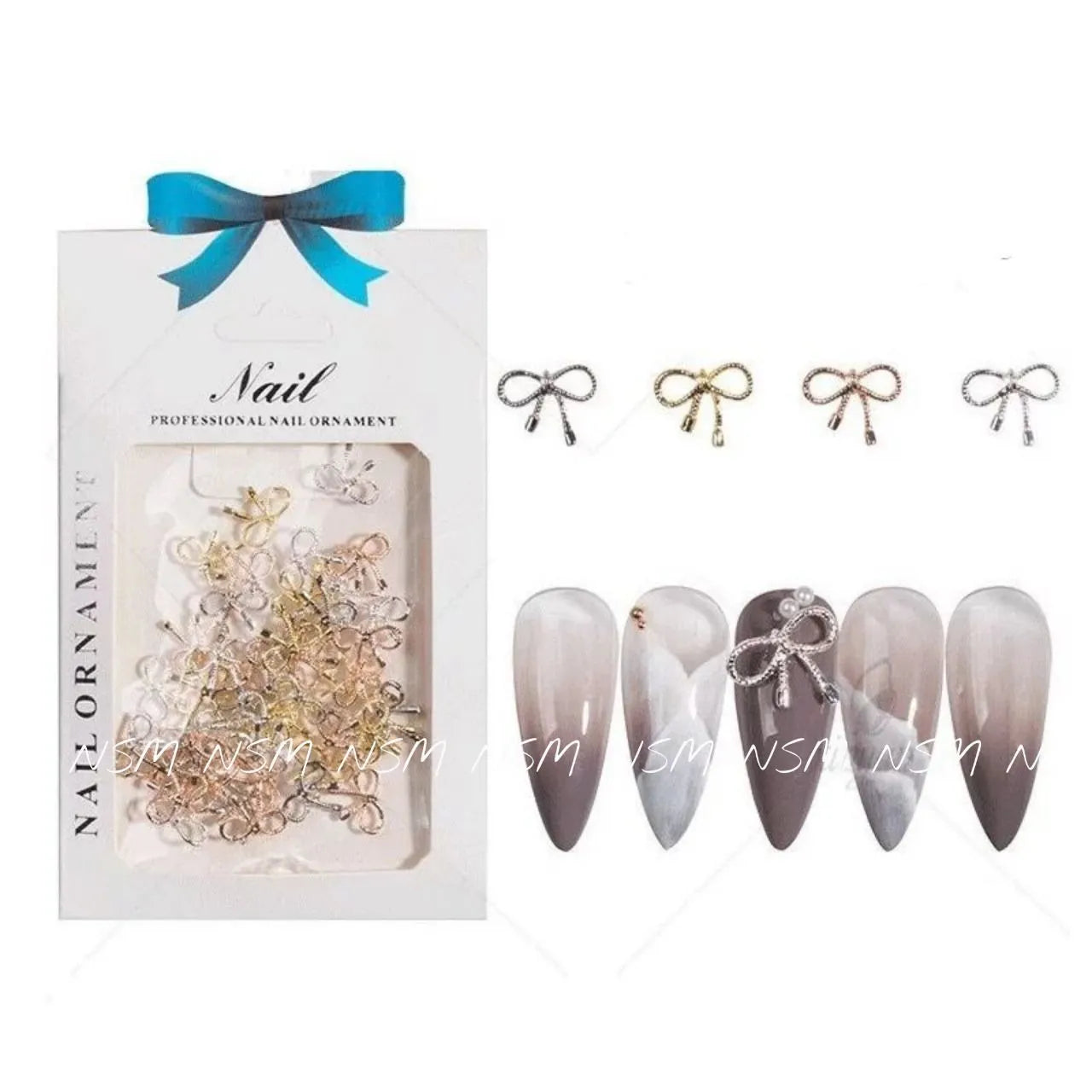 Gold, Silver and Copper Metallic Bow Charms (Pack Of 30 Pcs)