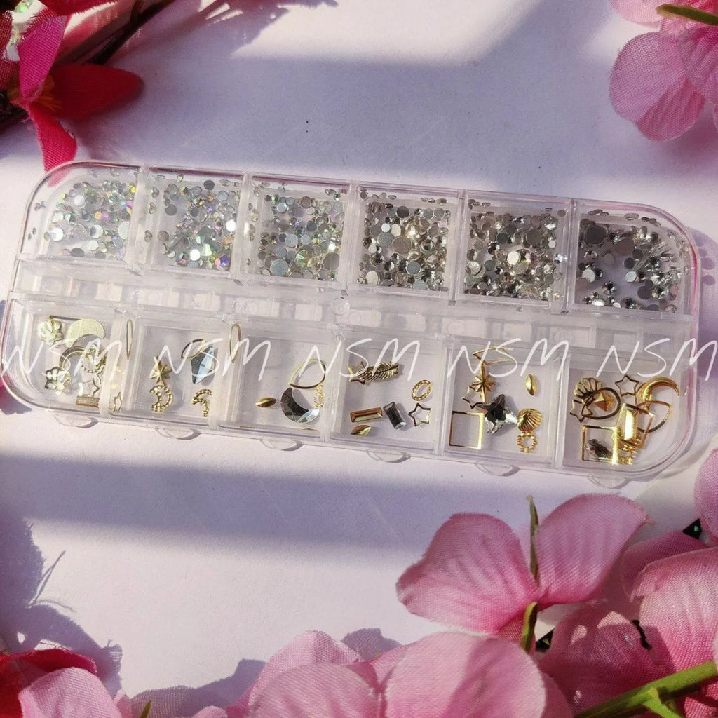 AB Aurora And Silver Rhinestones Mix Charms And Stones Grid