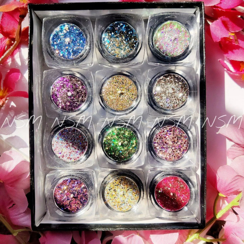 Nail Art Glitter And Mylars Mix (Set Of 12 Colors) (Set 1)
