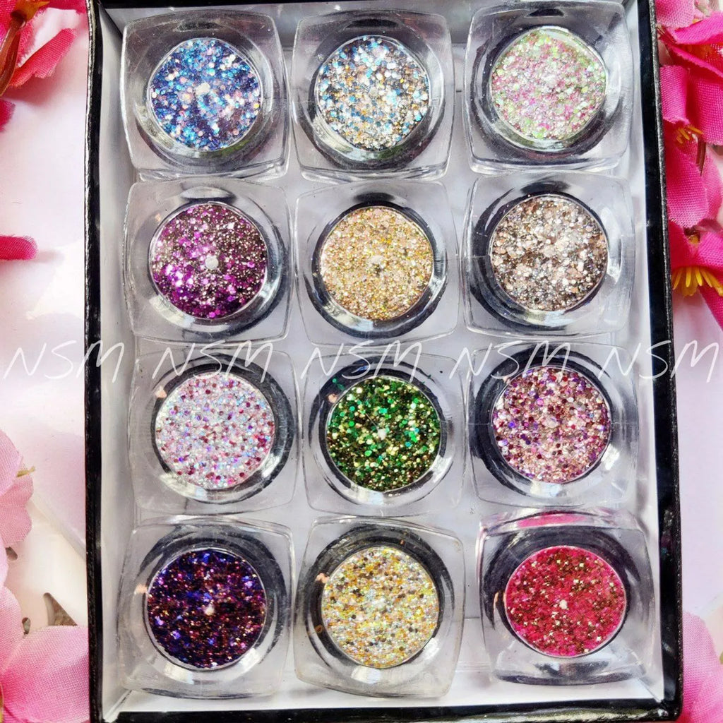 Nail Art Glitter And Mylars Mix (Set Of 12 Colors) (Set 1)