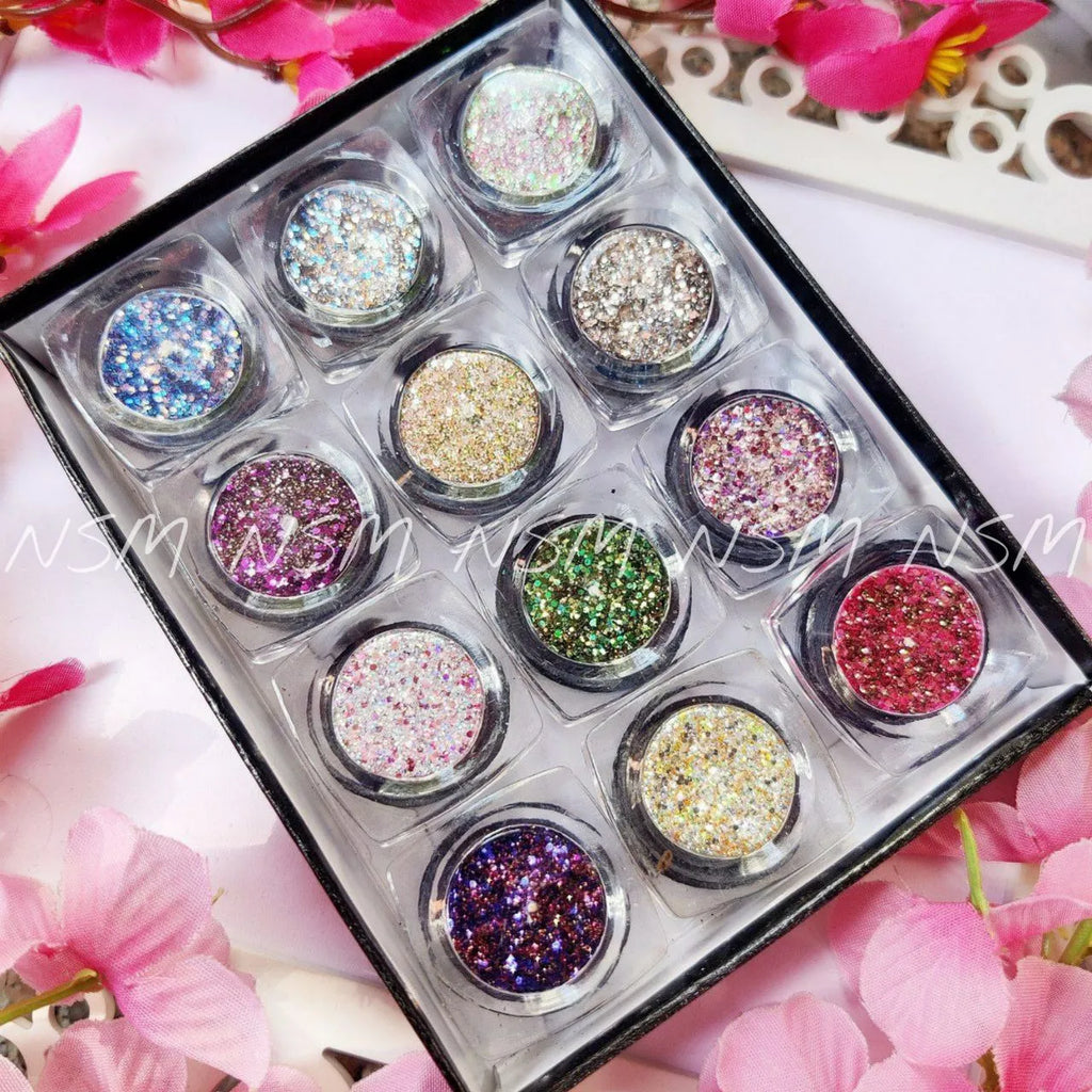 Nail Art Glitter And Mylars Mix (Set Of 12 Colors) (Set 1)