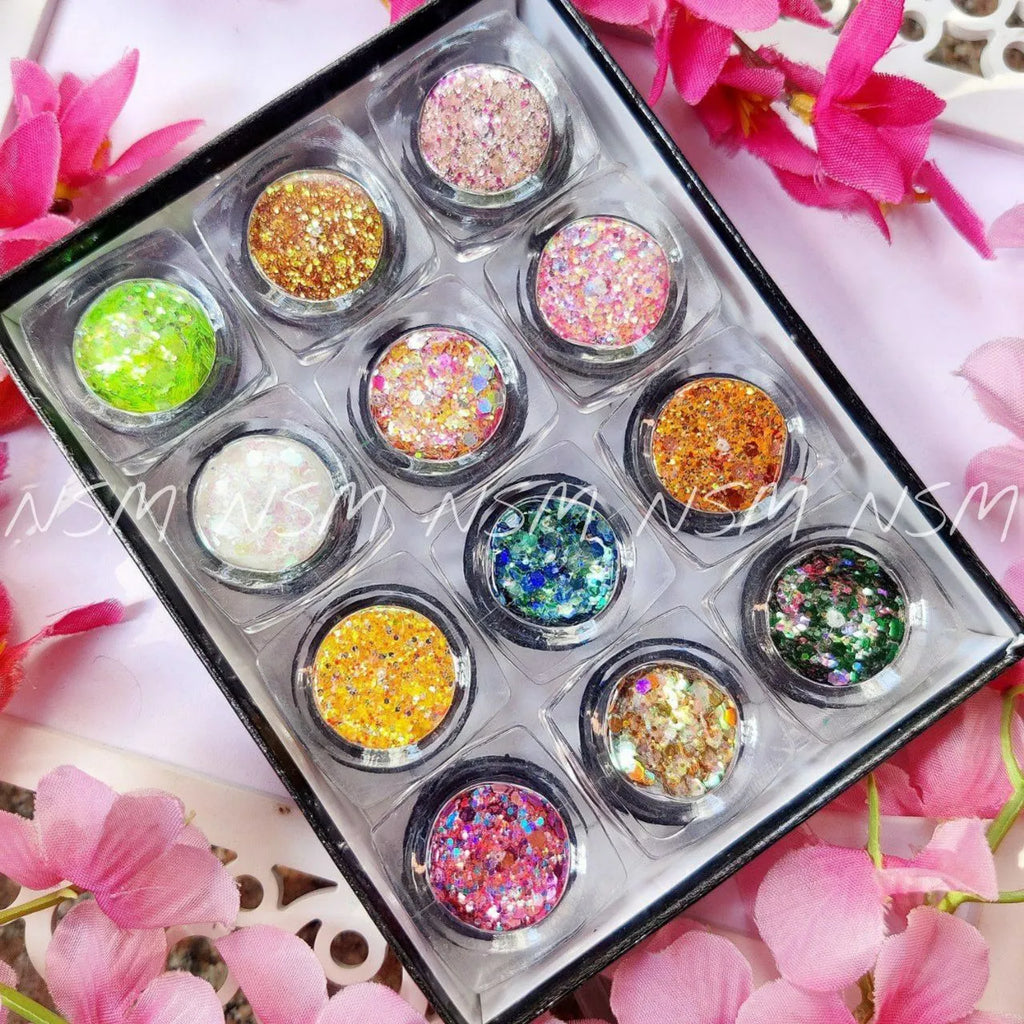 Nail Art Glitter And Mylars Mix (Set Of 12 Colors) (Set 2)