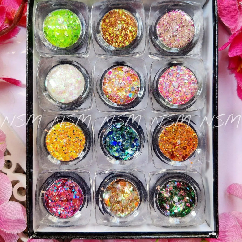 Nail Art Glitter And Mylars Mix (Set Of 12 Colors) (Set 2)