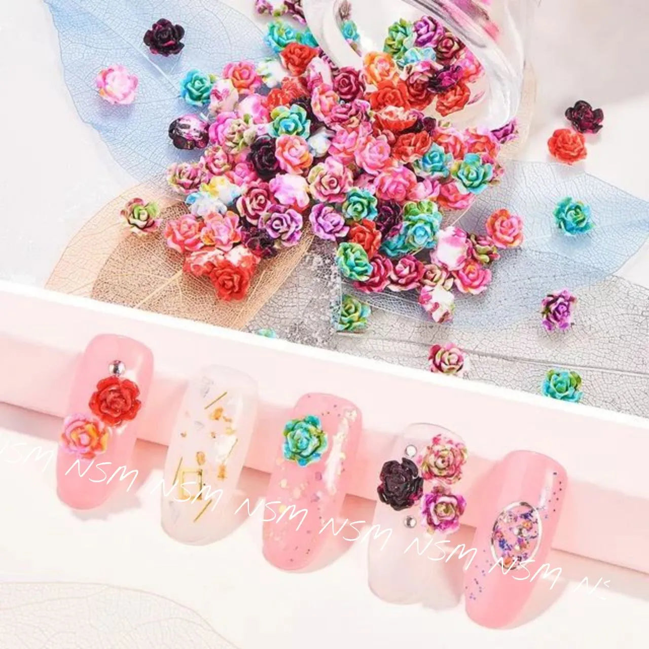 Multi Color Rose Flower Nail Charms