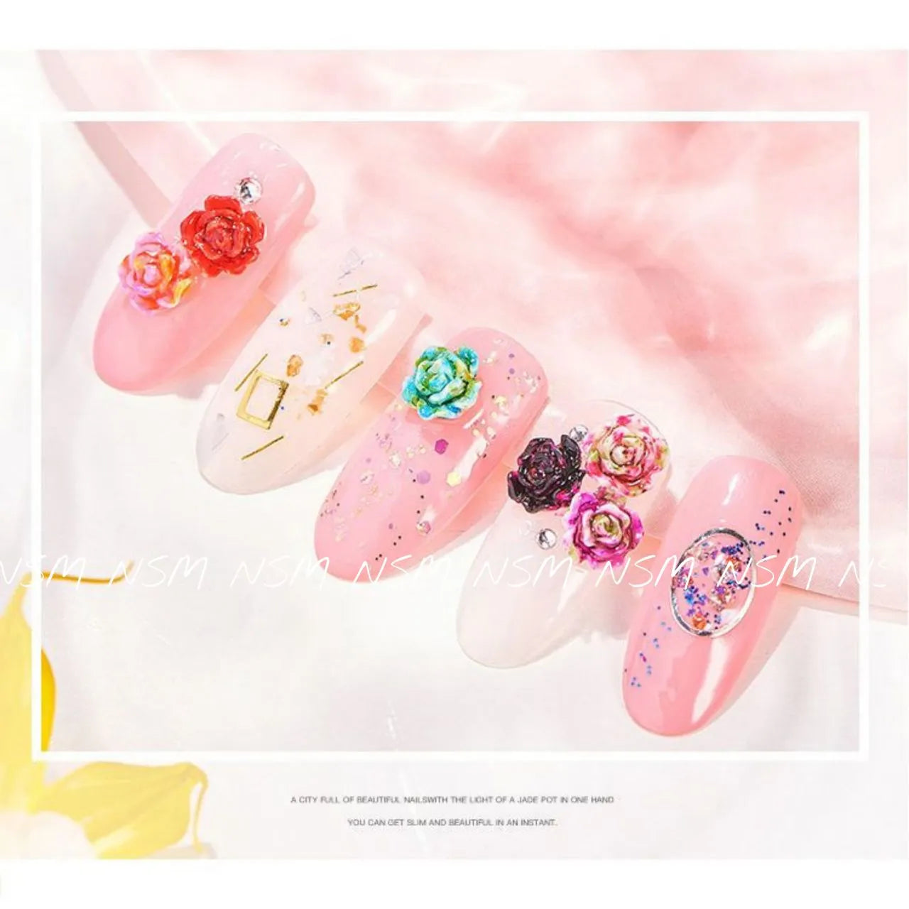 Multi Color Rose Flower Nail Charms