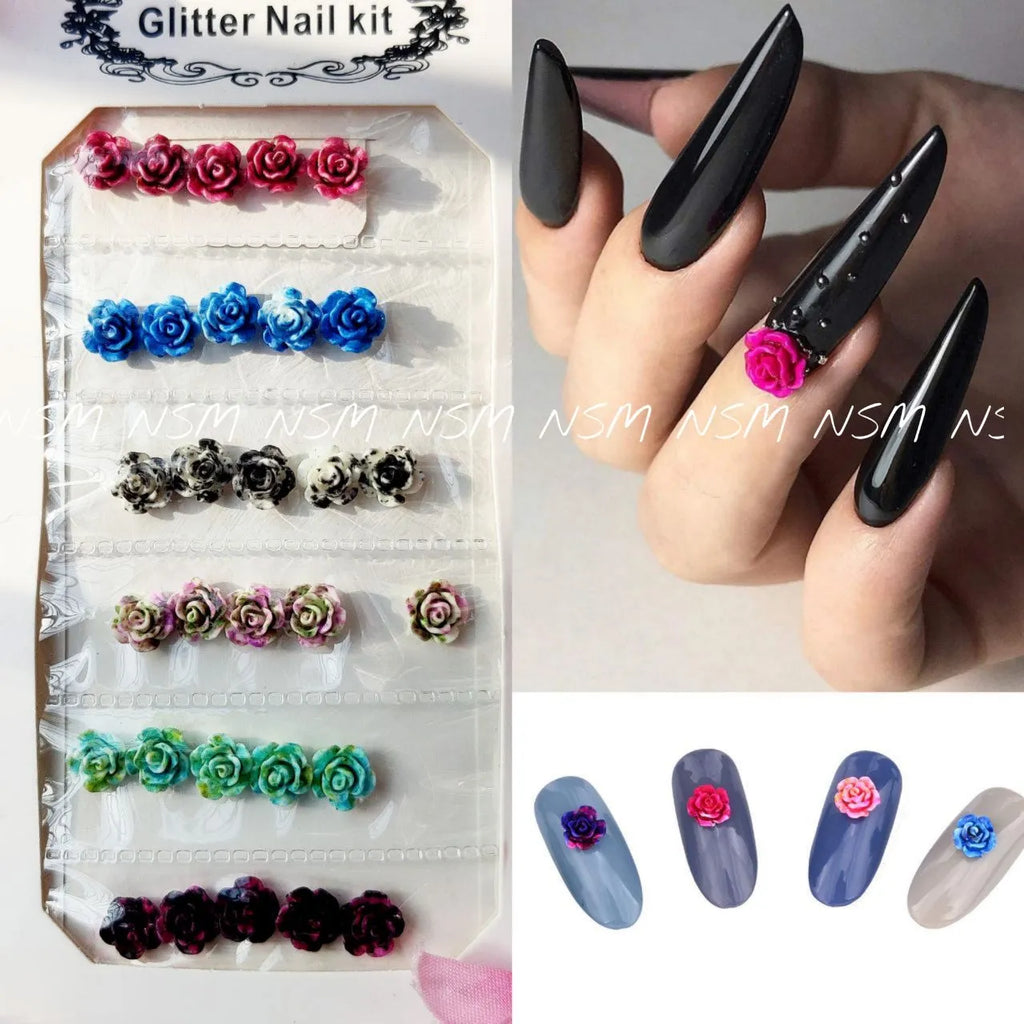 Multi Color Rose Flower Nail Charms