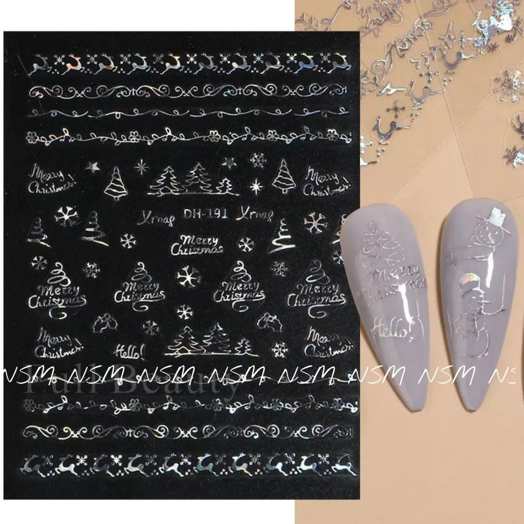 Christmas Themed Silver Holographic Sticker Sheets (DH-191)