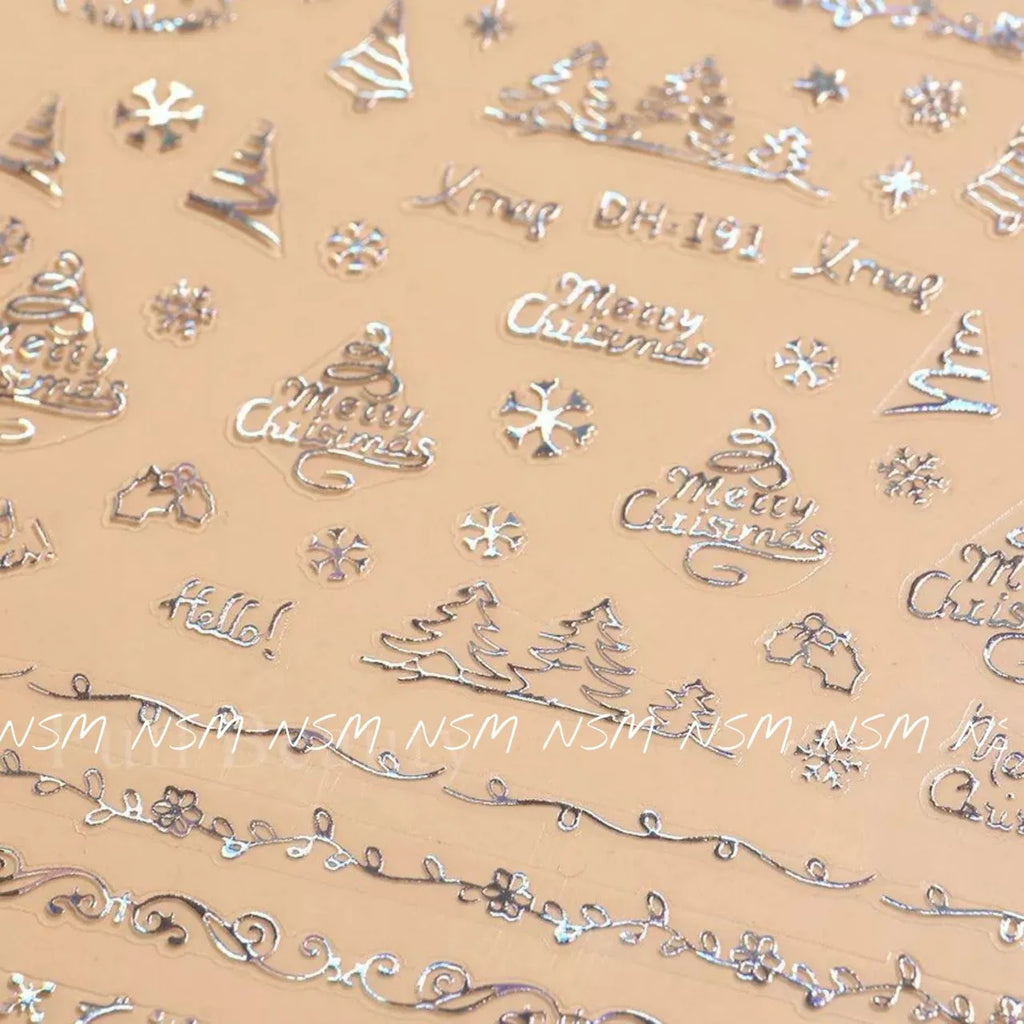 Christmas Themed Silver Holographic Sticker Sheets (DH-191)