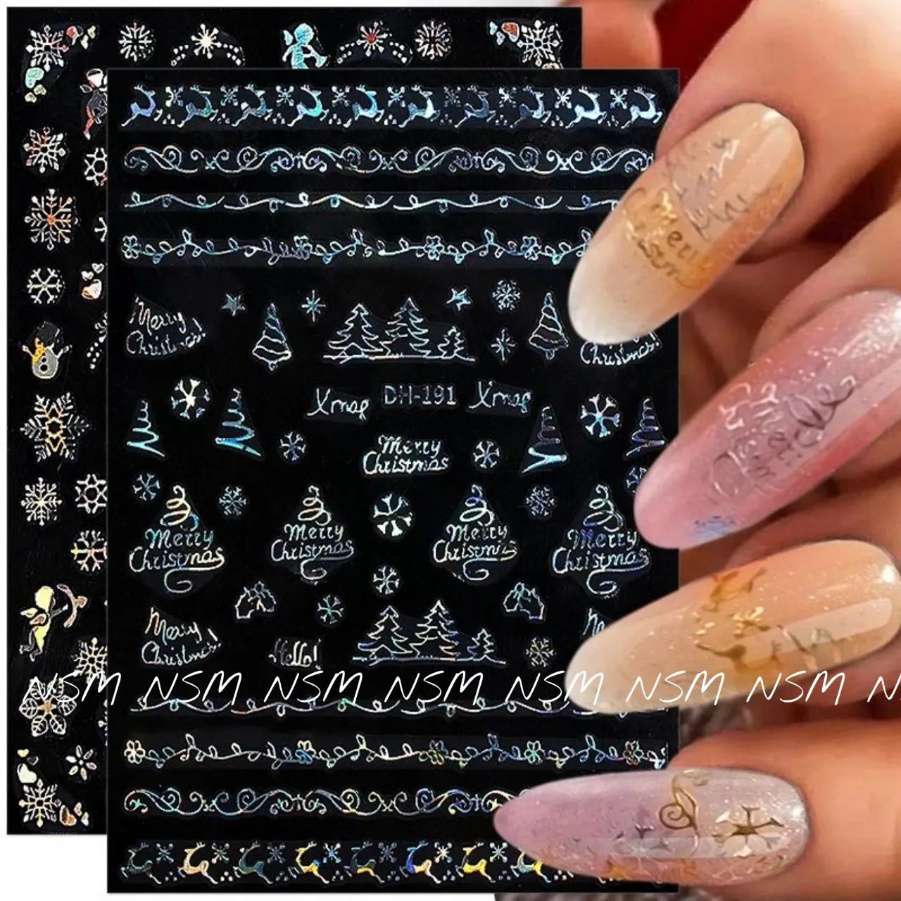 Christmas Themed Silver Holographic Sticker Sheets (DH-191)