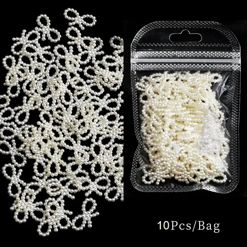 Ivory Pearl Bows Nail Charms (Pack of 10 Pcs)