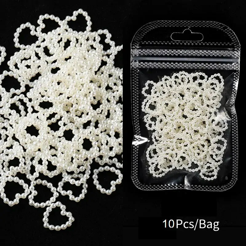 Ivory Pearl Hearts Nail Charms (Pack of 10 Pcs)