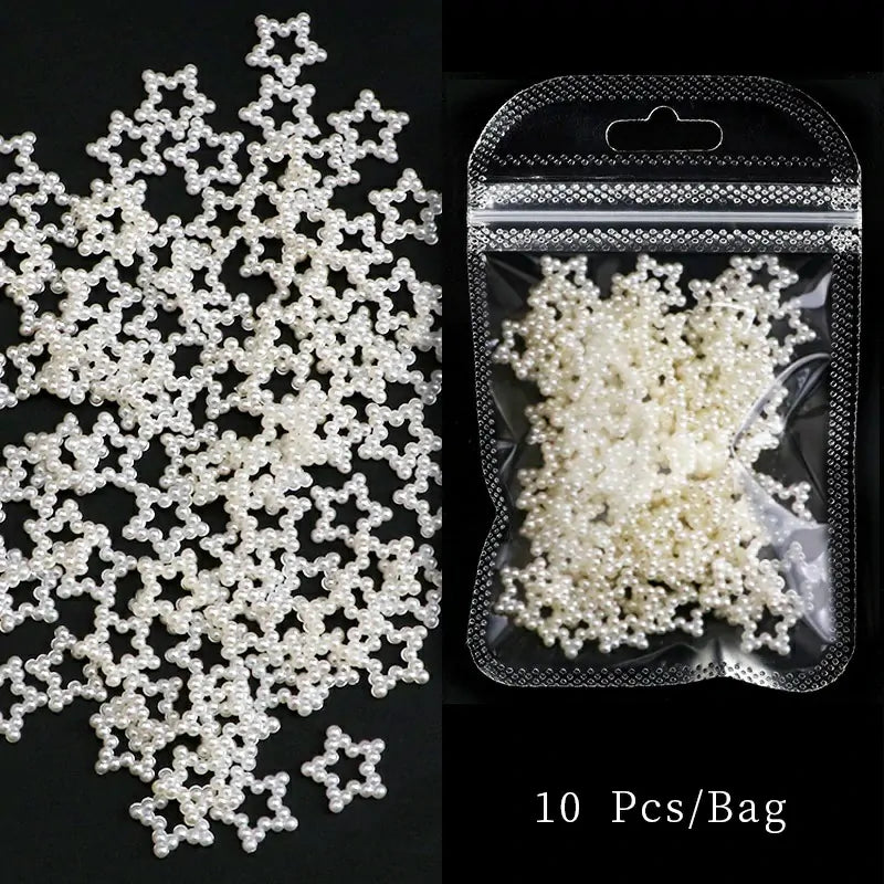 Ivory Pearl Stars Nail Charms (Pack of 10 Pcs)