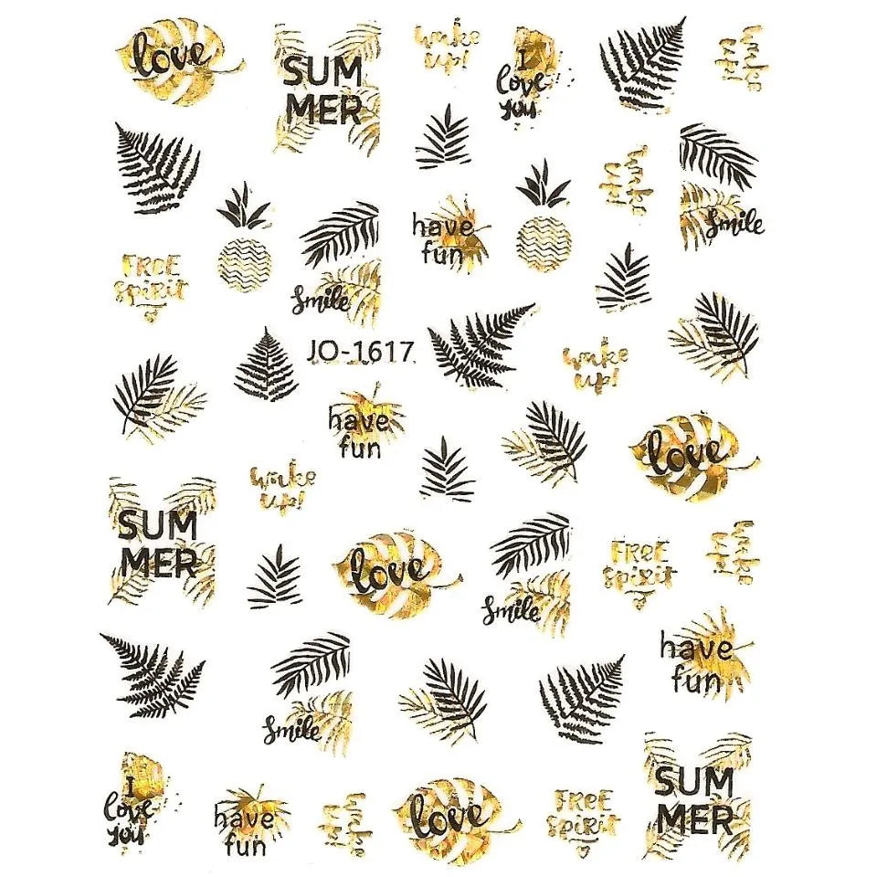Black And Gold Holographic Sticker Sheets (Leaves And Fern JO-1617)