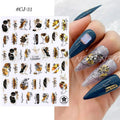 Lady And Abstract Print Black And Gold Laser Holographic Sticker Sheets (CJ-031)