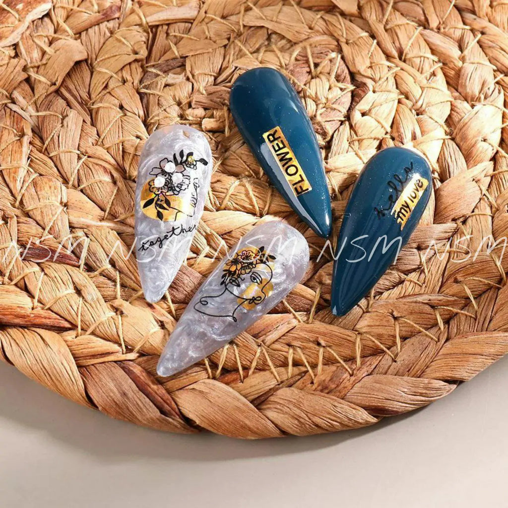 Lady And Abstract Print Black And Gold Laser Holographic Sticker Sheets (CJ-031)