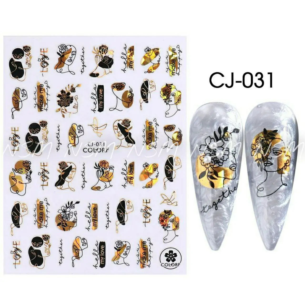 Lady And Abstract Print Black And Gold Laser Holographic Sticker Sheets (CJ-031)