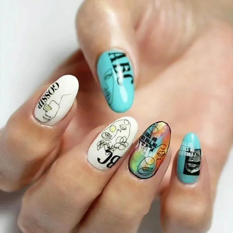 Lady Face Abstract And Text Nail Art Sticker Sheet (Black)