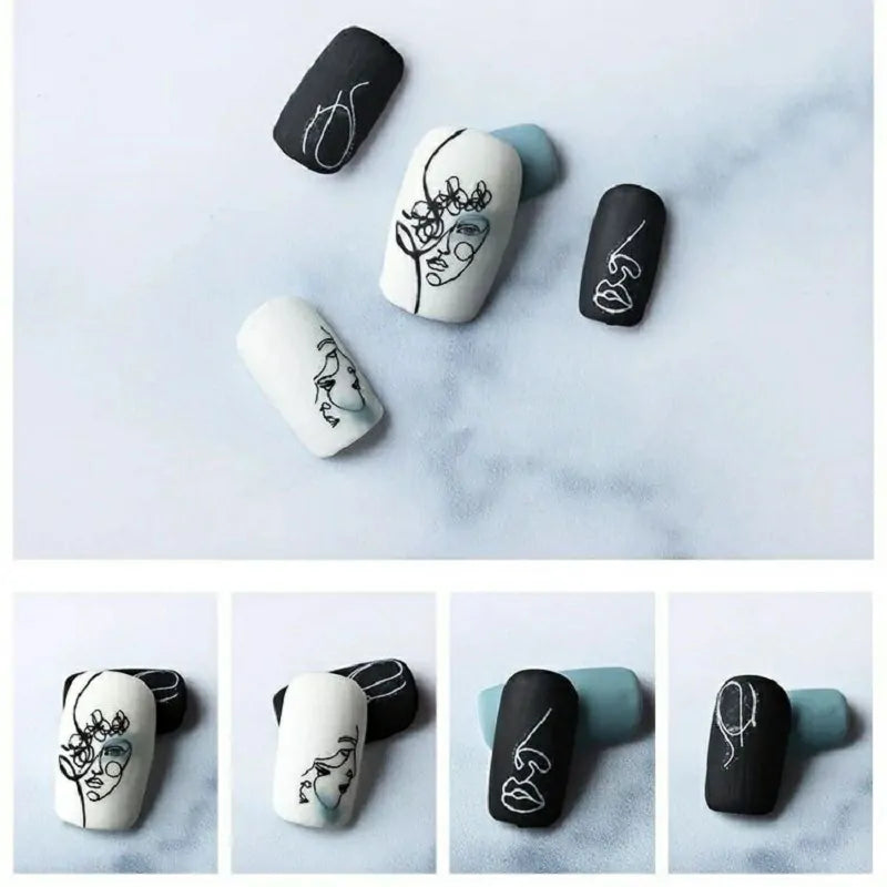 Lady Face Abstract And Text Nail Art Sticker Sheet (Black)