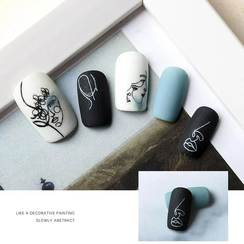 Lady Face Abstract And Text Nail Art Sticker Sheet (Black)
