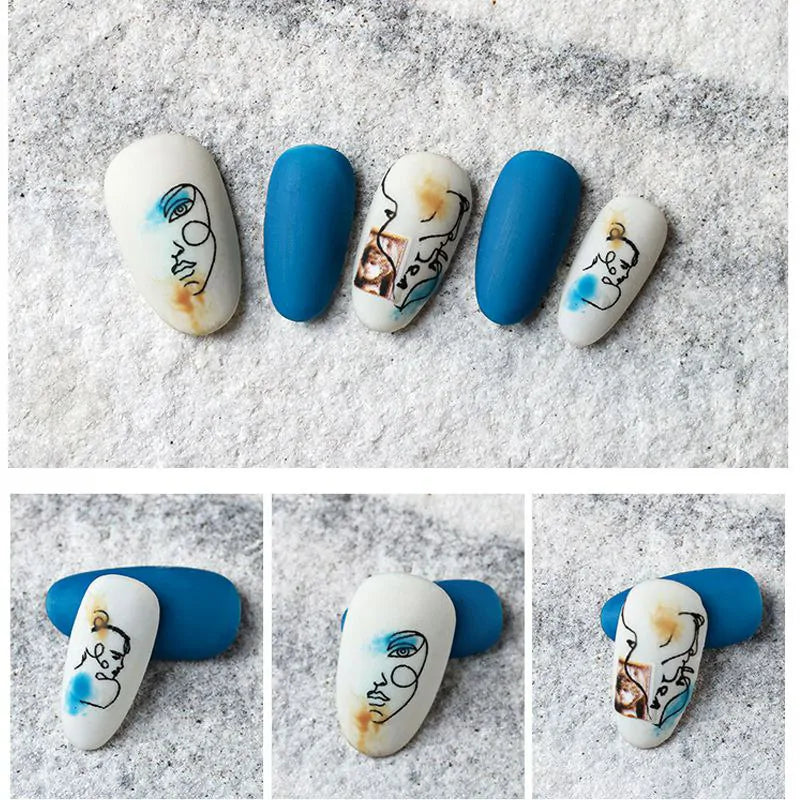 Lady Face Abstract And Text Nail Art Sticker Sheet (Black)