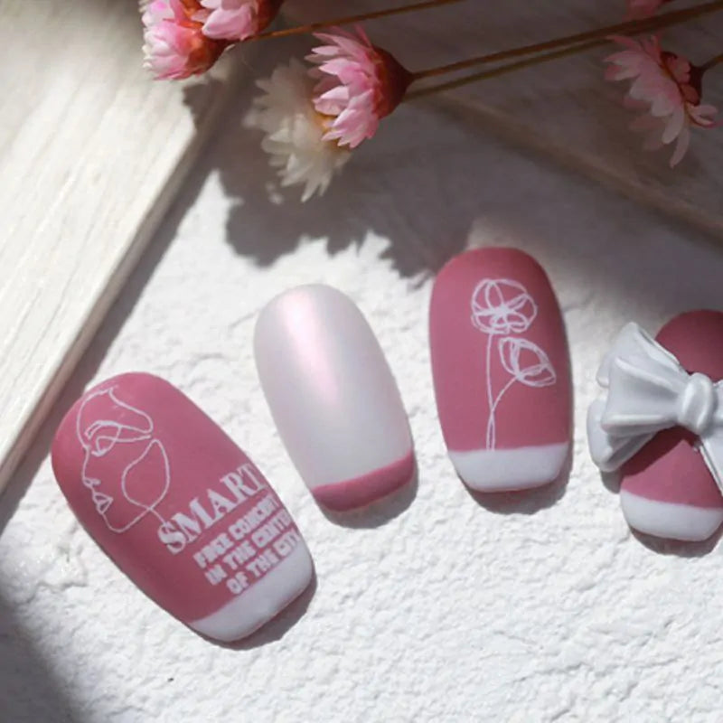Lady Face Abstract And Text Nail Art Sticker Sheet (White)