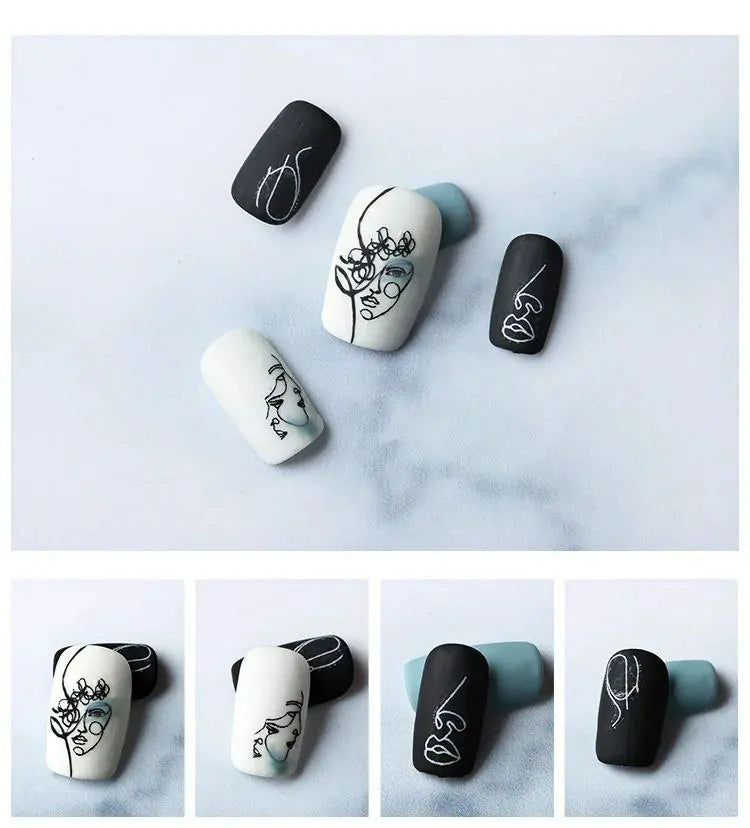 Lady Face Abstract And Text Nail Art Sticker Sheet (White)