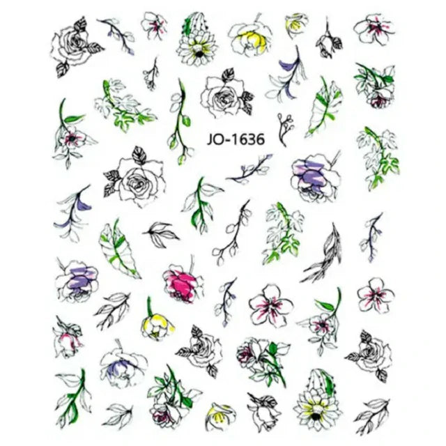 Leaves And Flowers Nail Stickers Sheet (JO-1636)