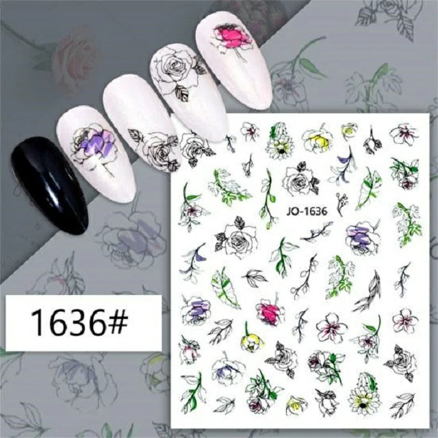 Leaves And Flowers Nail Stickers Sheet (JO-1636)