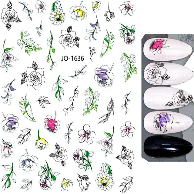 Leaves And Flowers Nail Stickers Sheet (JO-1636)