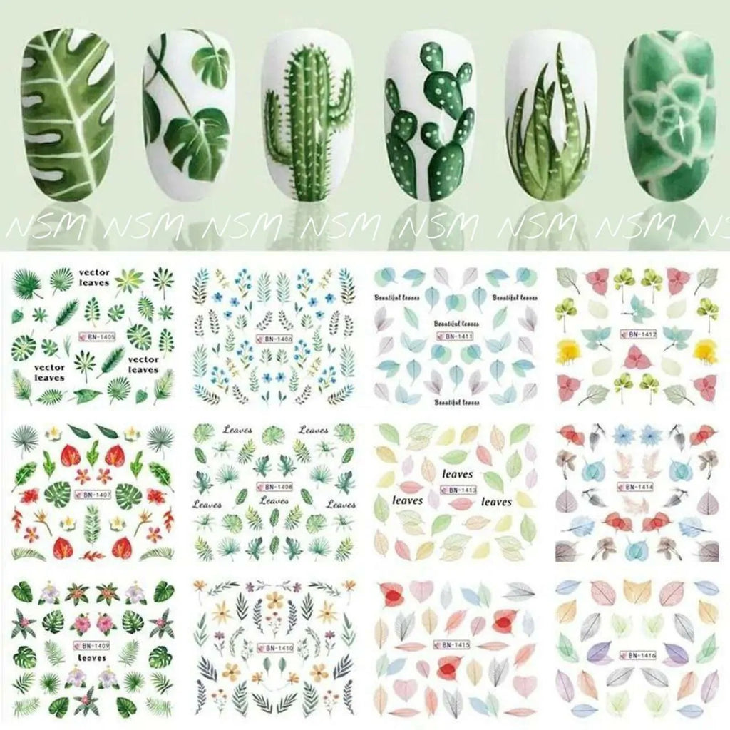 Multi Print Leaves And Ferns Water Decal Sticker Sheets (Design no. 1416)
