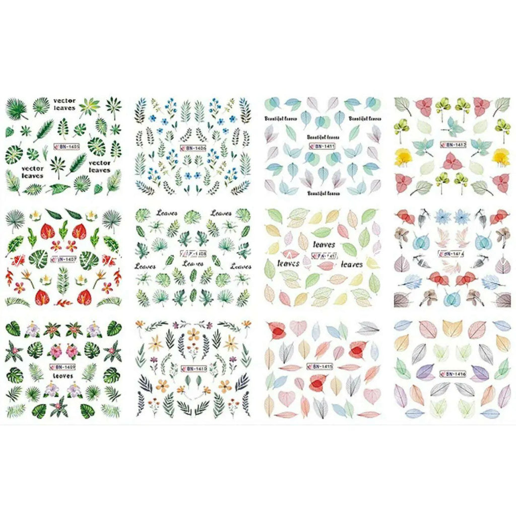 Multi Print Leaves And Ferns Water Decal Sticker Sheets (Design no. 1416)