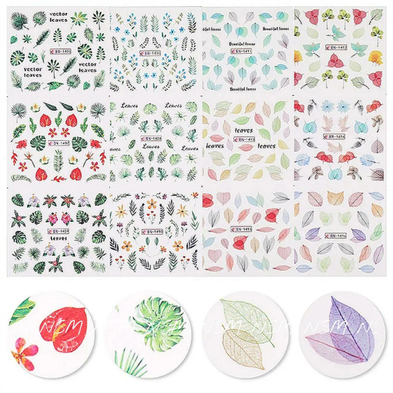 Multi Print Leaves And Ferns Water Decal Sticker Sheets (Design no. 1416)