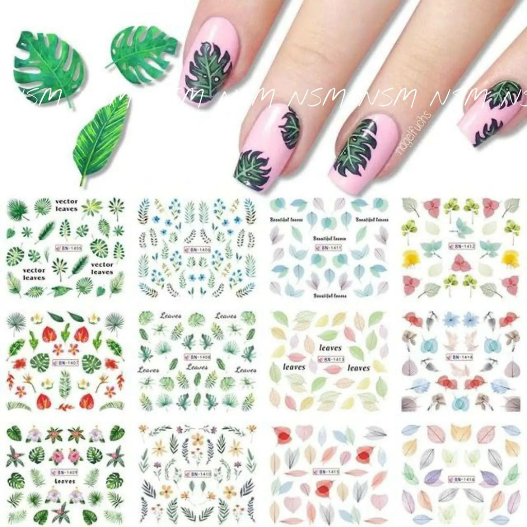 Multi Print Leaves And Ferns Water Decal Sticker Sheets (Design no. 1416)