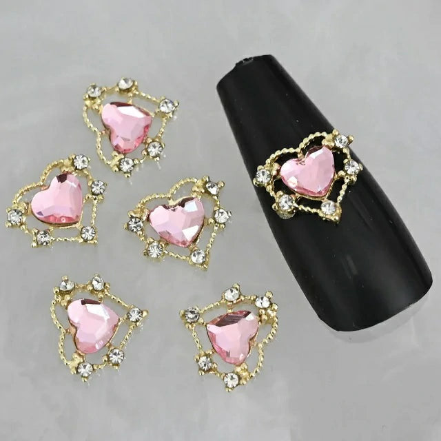 Light Pink Golden Heart Nail Charms (Pack Of 2 Pcs)