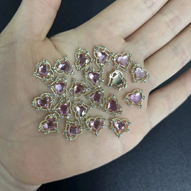 Light Pink Golden Heart Nail Charms (Pack Of 2 Pcs)