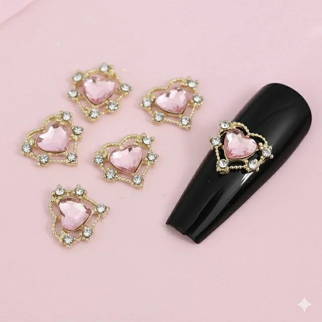 Light Pink Golden Heart Nail Charms (Pack Of 2 Pcs)