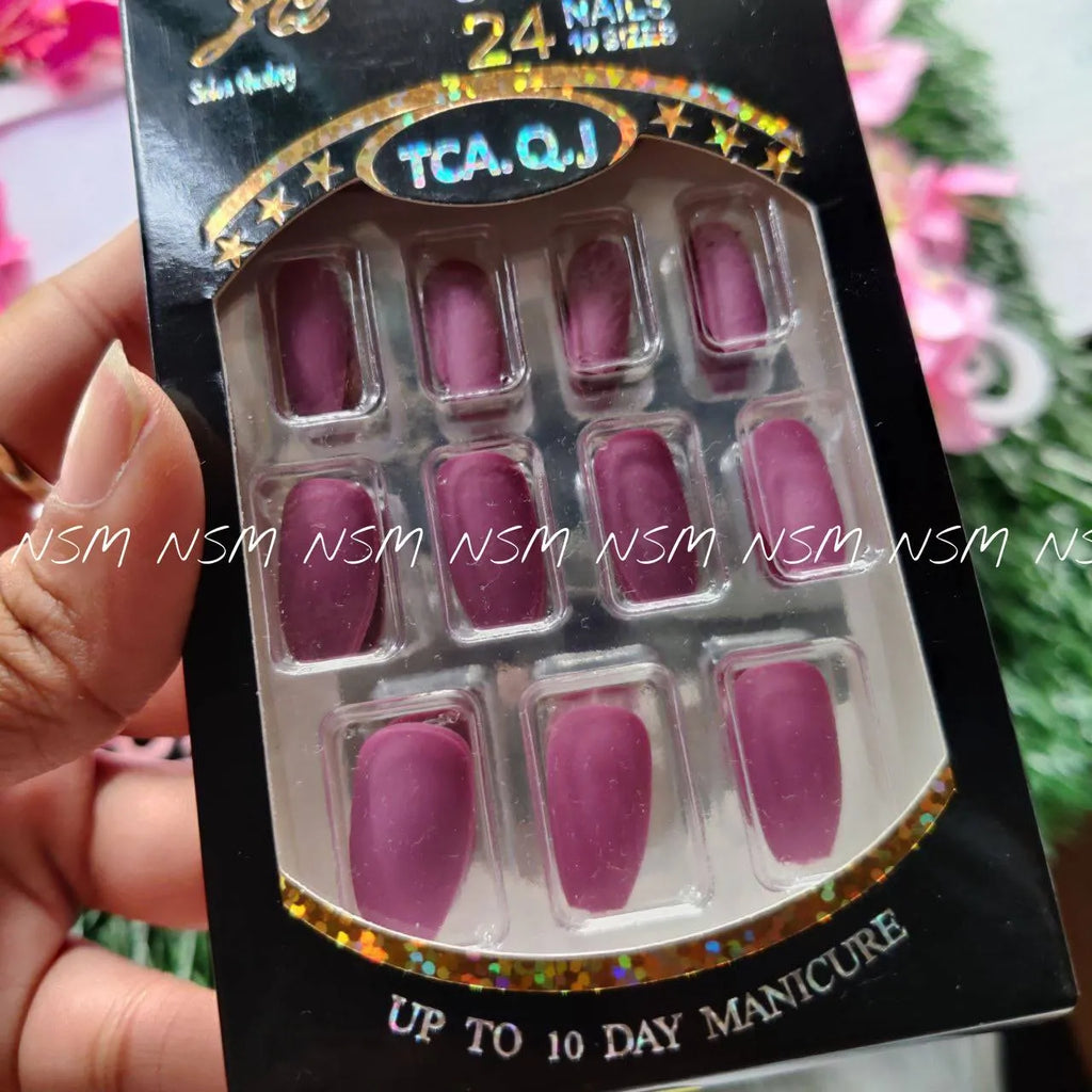 Lilac Pink Matte Medium Short Coffin Press On Nails (Without Glue)
