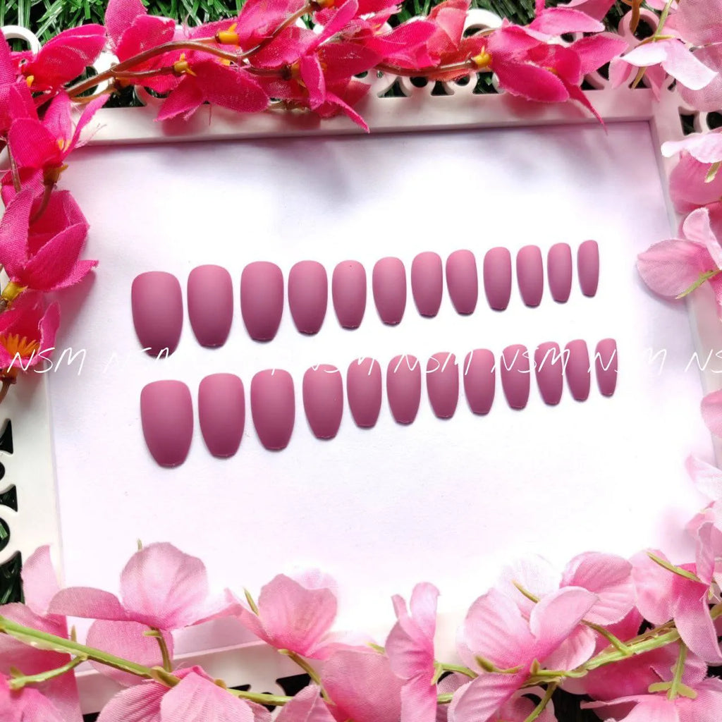 Lilac Pink Matte Medium Short Coffin Press On Nails (Without Glue)