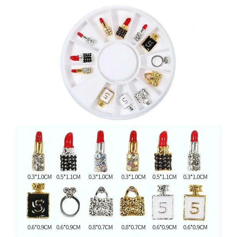 Lipstick, Perfume And Bag Nail Charms Wheel