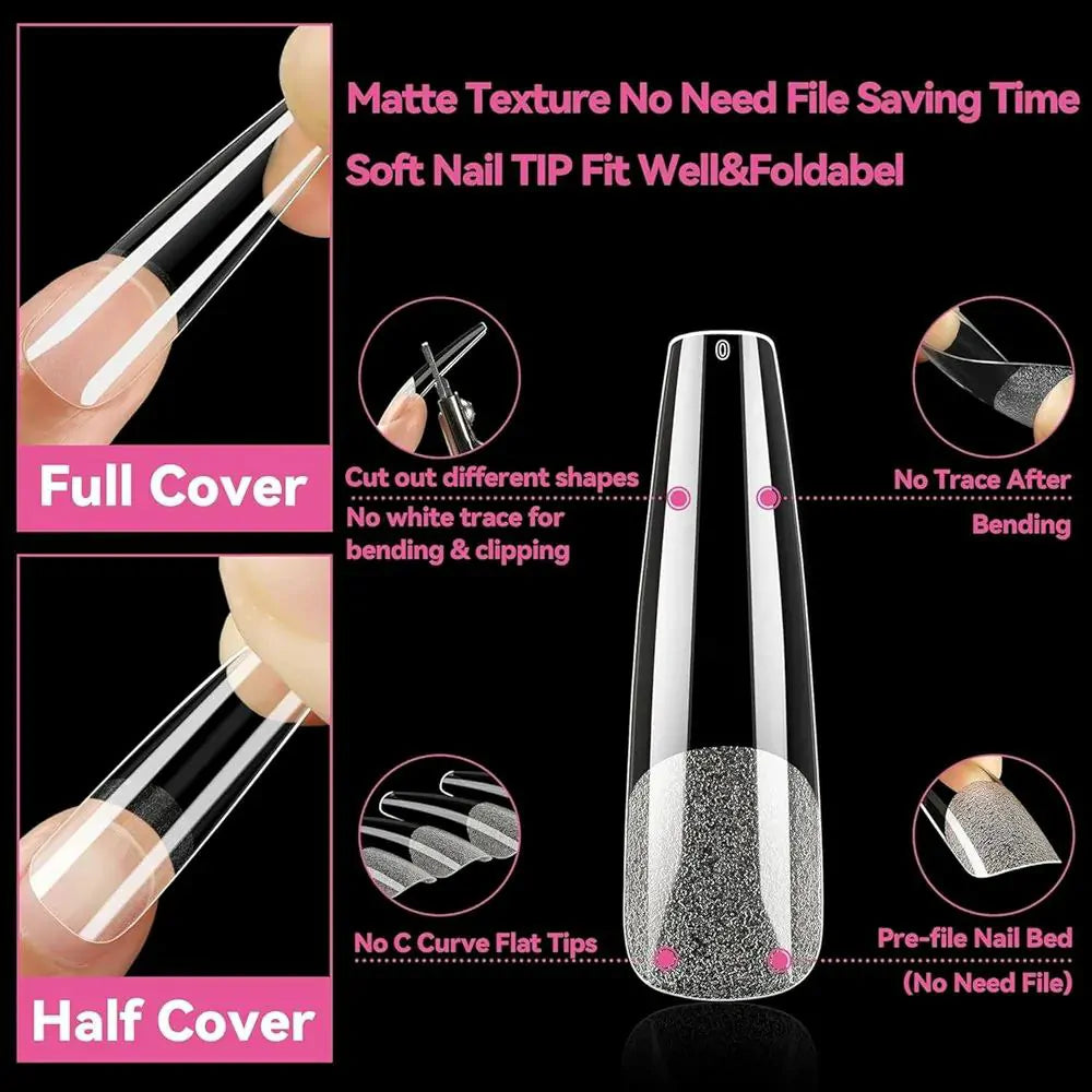 Long Coffin Soft Gel Nail Tips (600 Pcs Box)