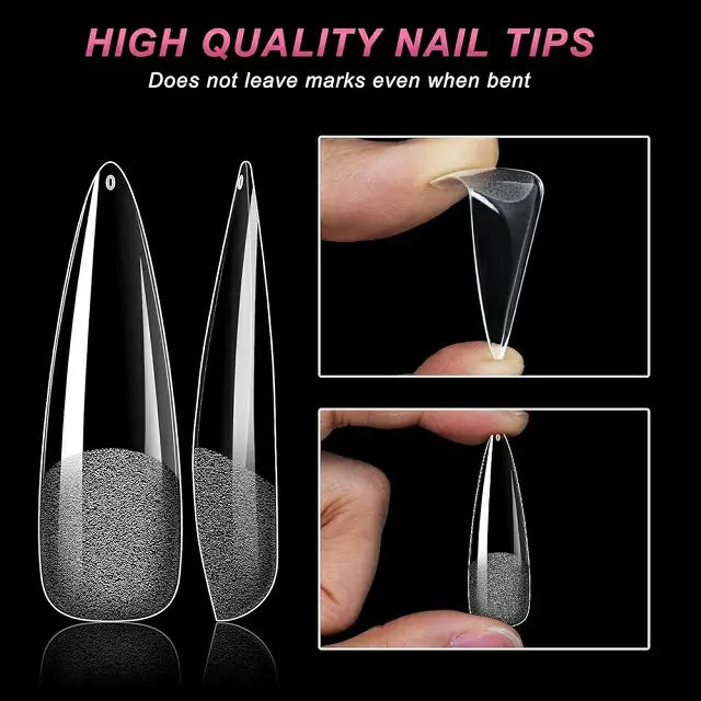 Long Stiletto Soft Gel Nail Tips (600 Pcs Box)