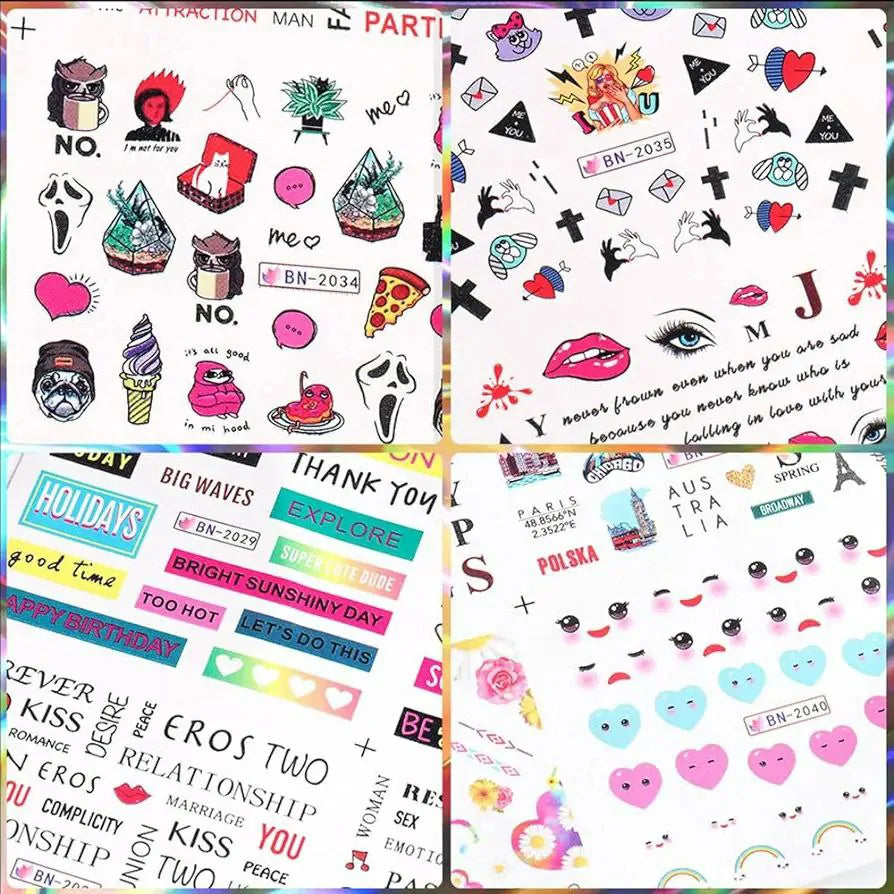 Love Hearts And Texts Water Decal Sticker Sheets (Design No. 2040)