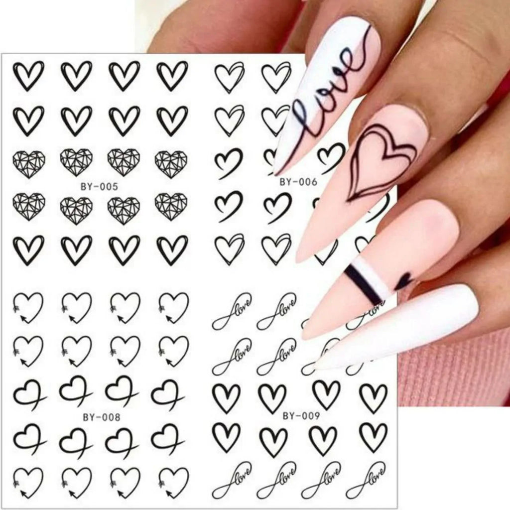 Love Hearts Nail Art Water Decal Sticker Sheet (BY-012) (12 Prints)