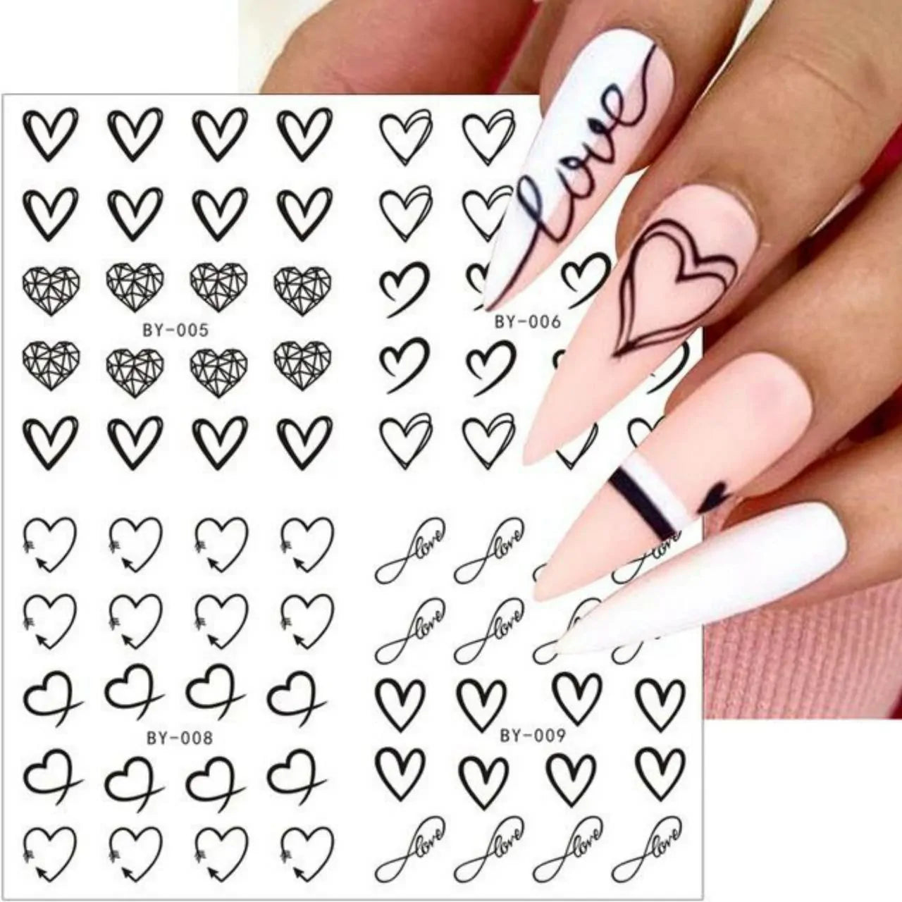 Love Hearts Nail Art Water Decal Sticker Sheet (BY-012) (12 Prints)