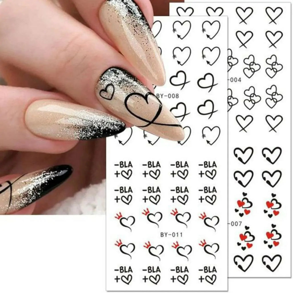Love Hearts Nail Art Water Decal Sticker Sheet (BY-012) (12 Prints)