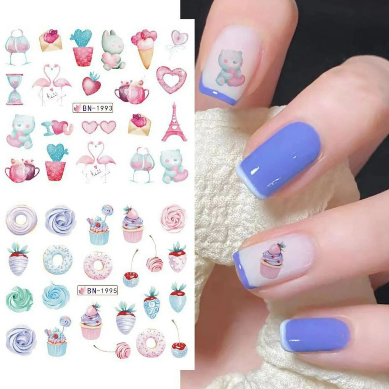 Love Hearts Nail Art Water Decal Sticker Sheet BN-2004 (12 Prints)