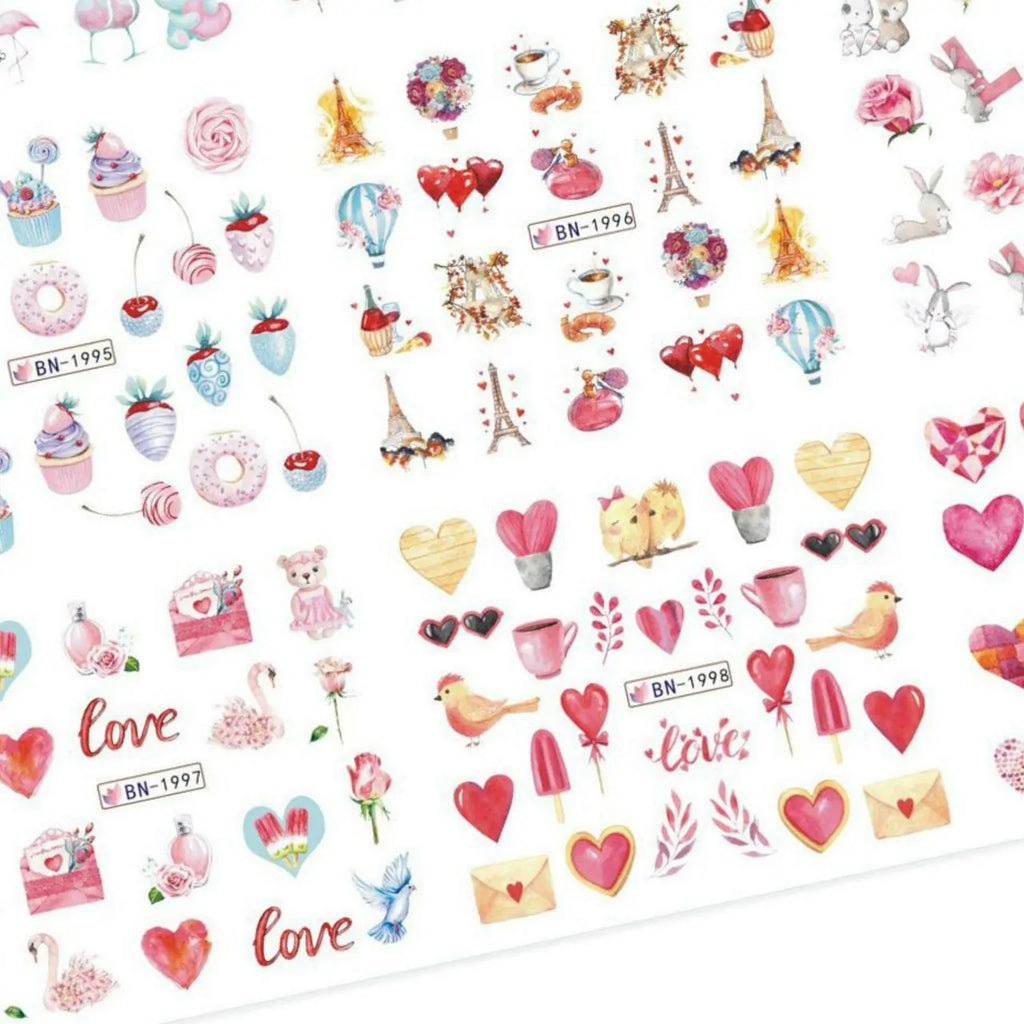 Love Hearts Nail Art Water Decal Sticker Sheet BN-2004 (12 Prints)