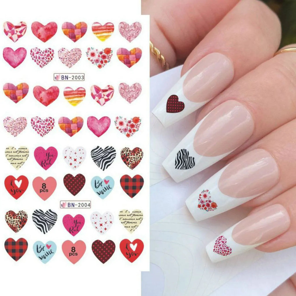 Love Hearts Nail Art Water Decal Sticker Sheet BN-2004 (12 Prints)