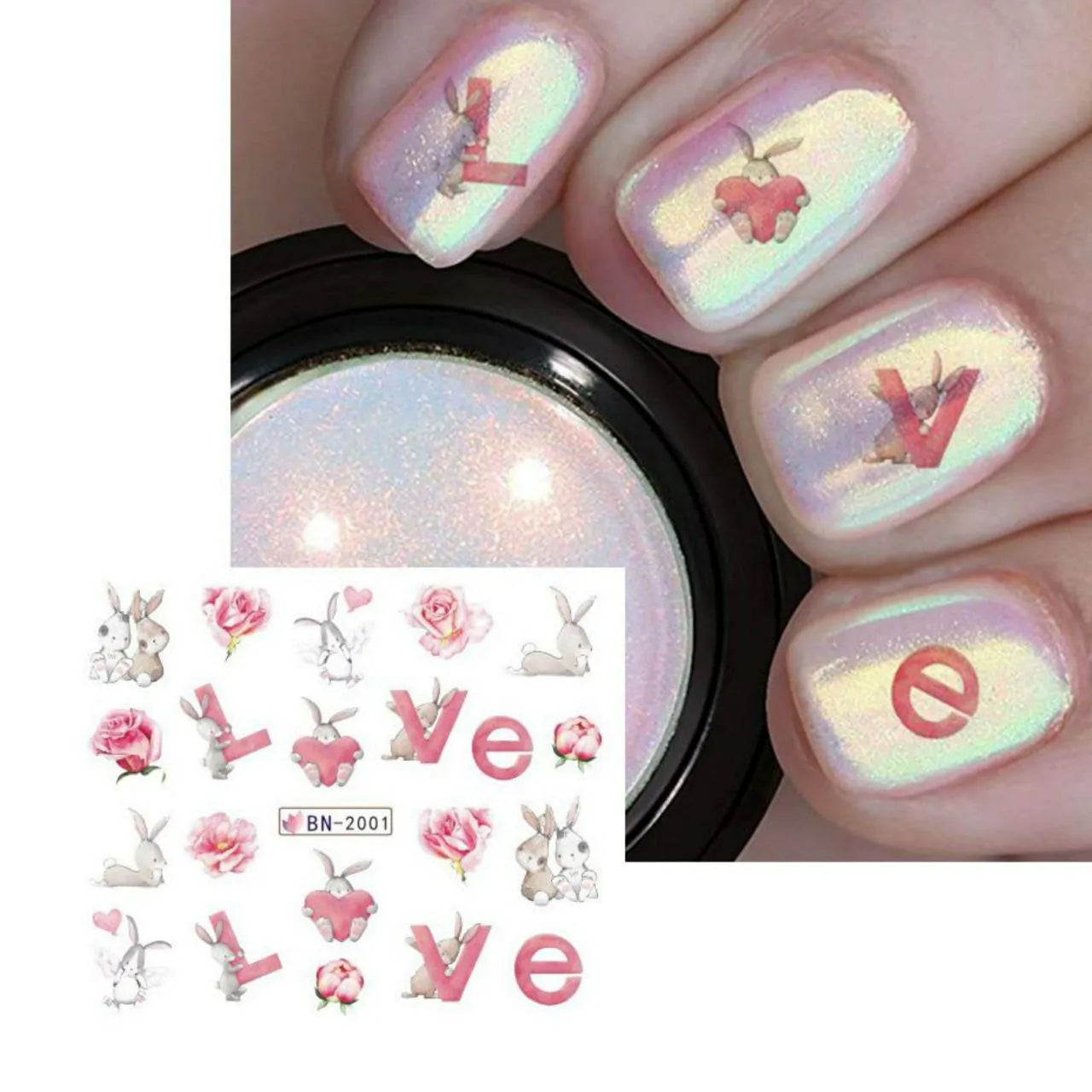 Love Hearts Nail Art Water Decal Sticker Sheet BN-2004 (12 Prints)